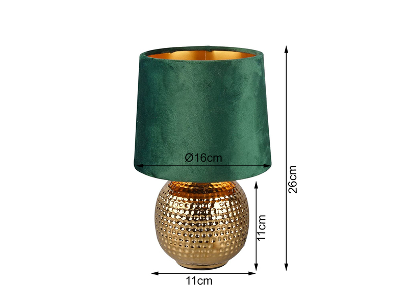 LED Tischleuchte Grün/Gold Keramikfuß Samtschirm - Ø16cm, H.26cm