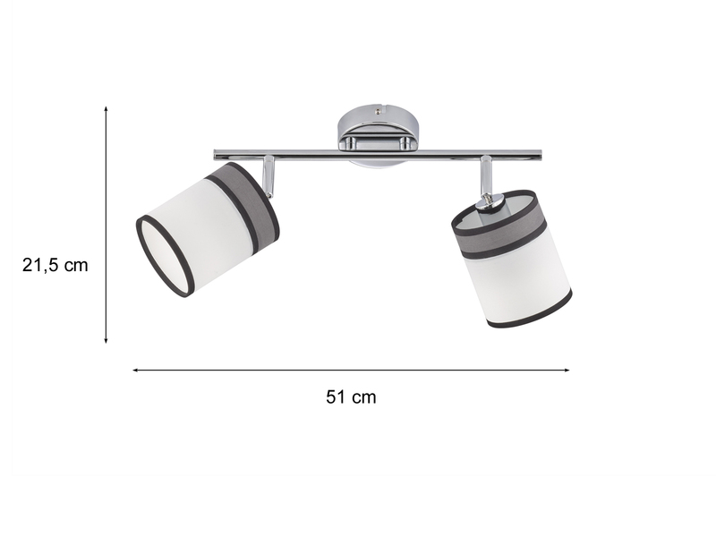 Deckenstrahler DAVIE 2-flammig, Stoffschirme Weiß / Grau, Breite 51cm