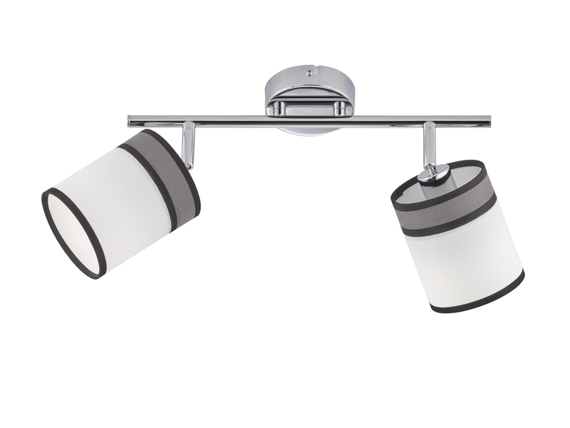 Deckenstrahler DAVIE 2-flammig, Stoffschirme Weiß / Grau, Breite 51cm