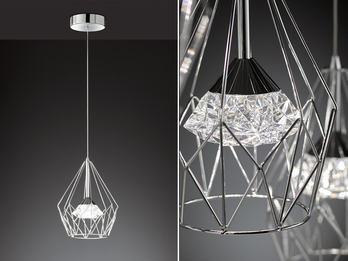 LED Pendelleuchte AMY mit Gitter Lampenschirm 1-flammig Silber, Ø 25cm