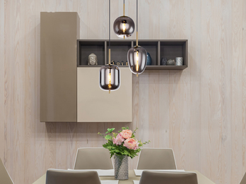 LED Pendelleuchte Metall Messing mit 3 Rauchglaskugeln, Ø 46cm
