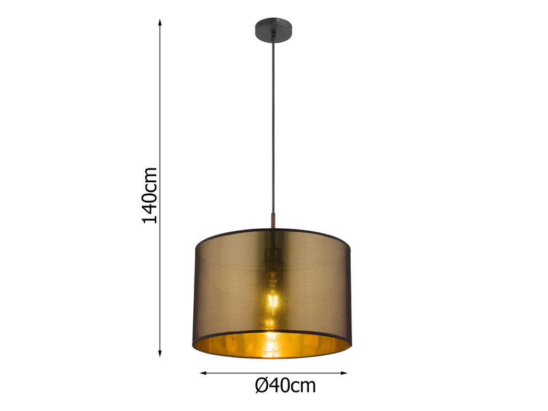 LED Pendelleuchte Lampenschirm Gold mit Netz Schwarz, Ø 40cm