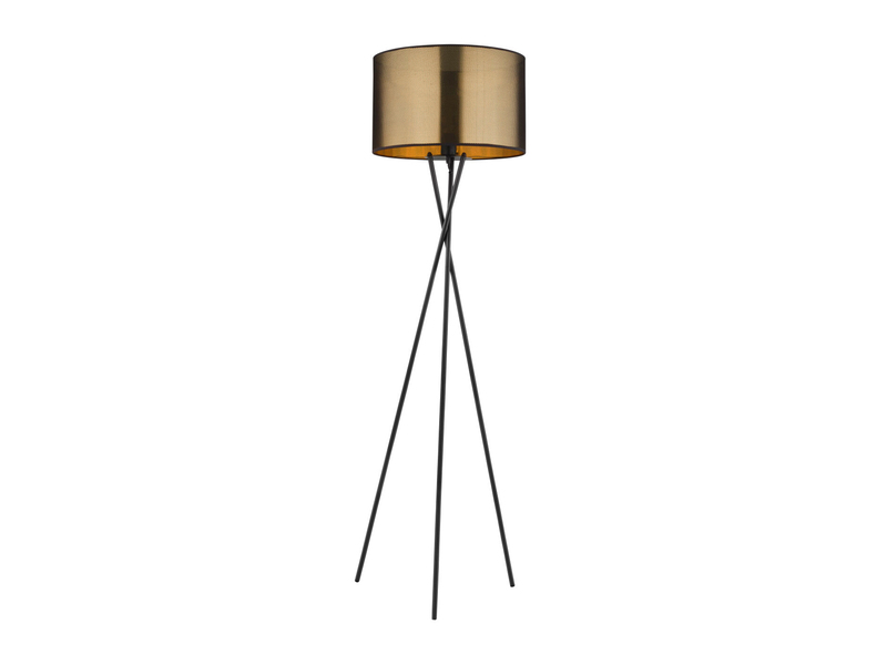 Tripod LED Stehlampe mit Lampenschirm Gold und Netz Schwarz, Höhe 159cm