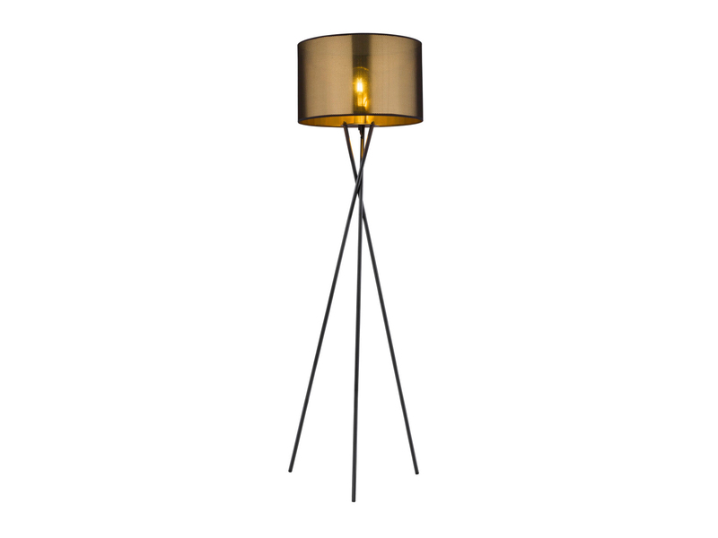Tripod LED Stehlampe mit Lampenschirm Gold und Netz Schwarz, Höhe 159cm