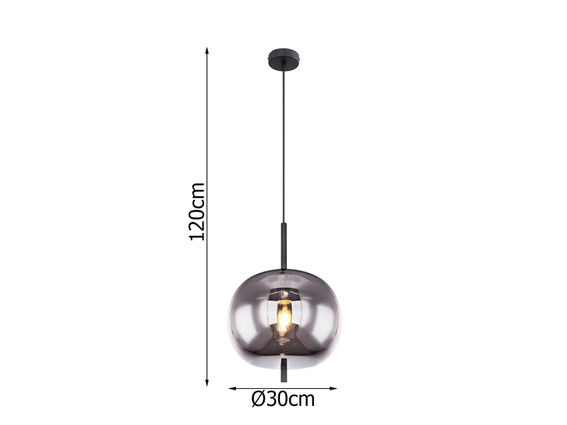 LED Pendelleuchte mit Rauchglas 1-flammig, Metall schwarz