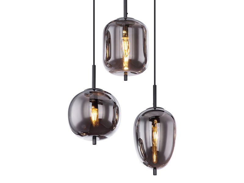 Pendelleuchte BLACKY 6 Kugeln Rauchglas Metall Schwarz, Breite 80cm