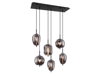 Pendelleuchte BLACKY mit 6 Rauchglaskugeln, Metall schwarz