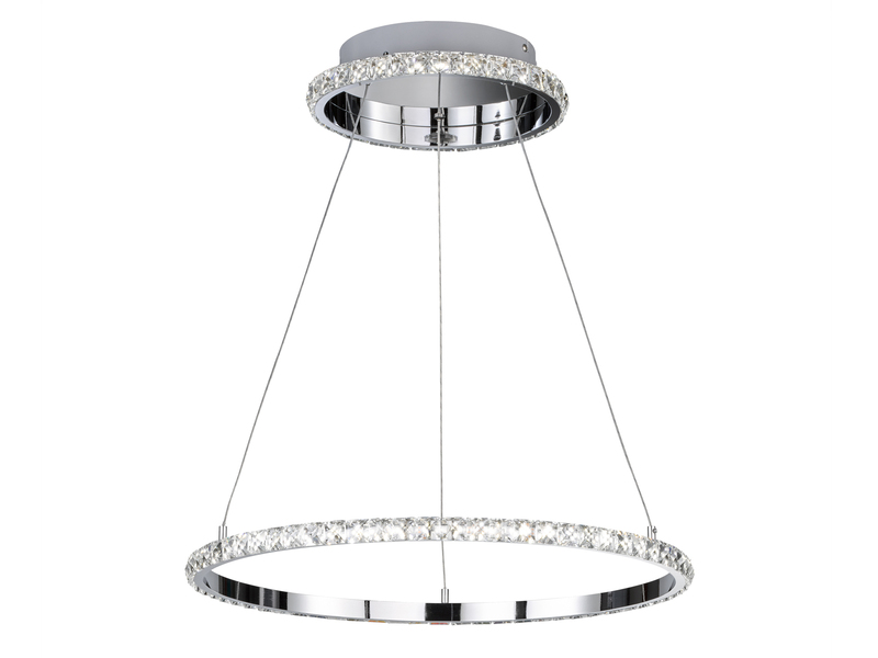 LED Pendelleuchte HARLEY 2 Ringe mit Kristall Silber, Ø 60,5cm