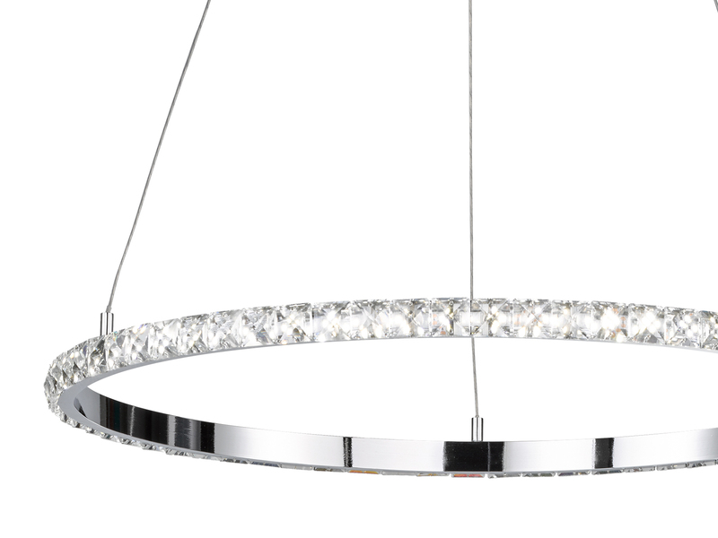 LED Pendelleuchte HARLEY 2 Ringe mit Kristall, Ø 60,5cm Silber