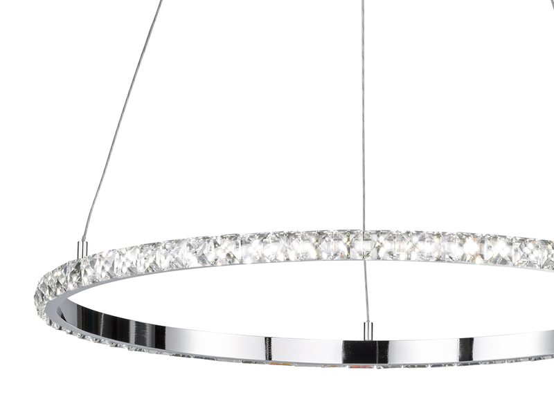 LED Pendelleuchte HARLEY 2 Ringe mit Kristall Silber, Ø 60,5cm