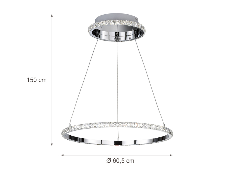 LED Pendelleuchte HARLEY 2 Ringe mit Kristall Silber, Ø 60,5cm
