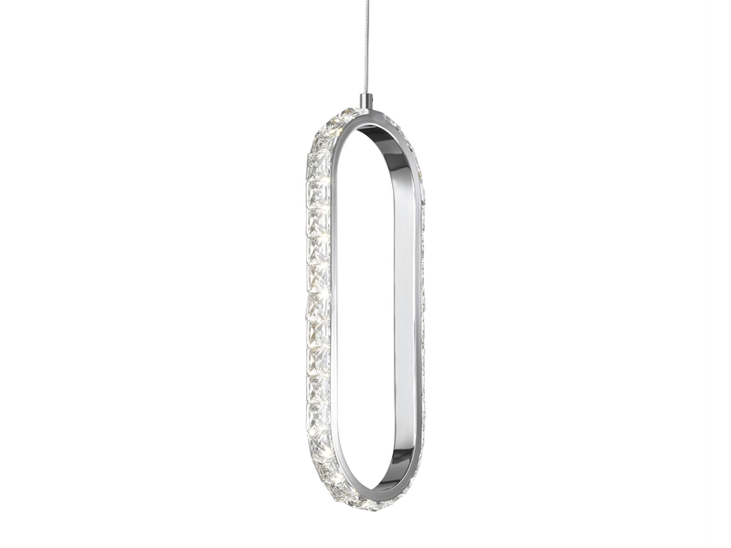 LED Pendelleuchte HARLEY mit Kristall Ring oval, einflammig Silber