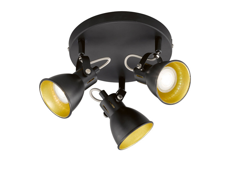 LED Deckenstrahler BOBBY 3-flammig rund Schwarz Gold, Ø 20cm