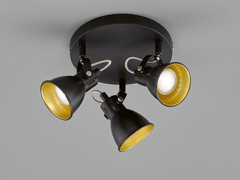 LED Deckenstrahler BOBBY 3-flammig rund Schwarz Gold, Ø 20cm