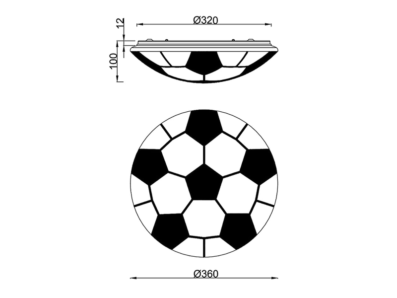 LED Deckenleuchte KLOPPI Schwarz/Weiß Fussball Design Ø 36cm