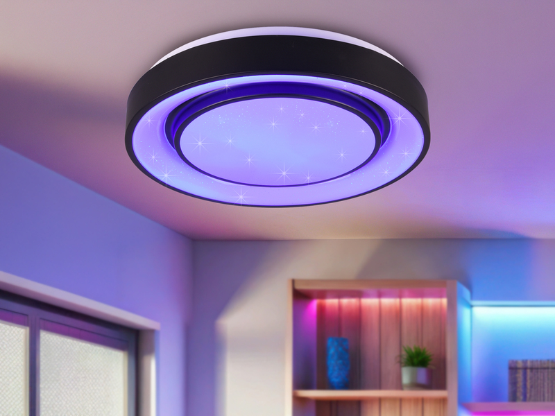 LED Deckenleuchte MONA Schwarz/Weiß dimmbar smarte Lichtsteuerung WIZ, Ø 38cm