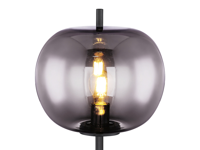 LED Stehlampe mit Rauchglas Lampenschirm Ø 30cm, Metall Schwarz