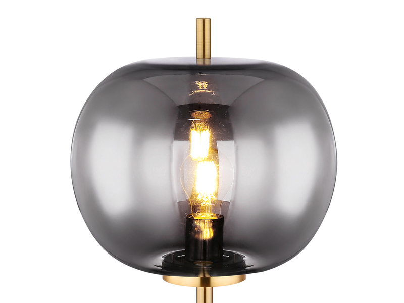 LED Stehlampe mit Rauchglas Lampenschirm Ø 30cm, Metall Messing