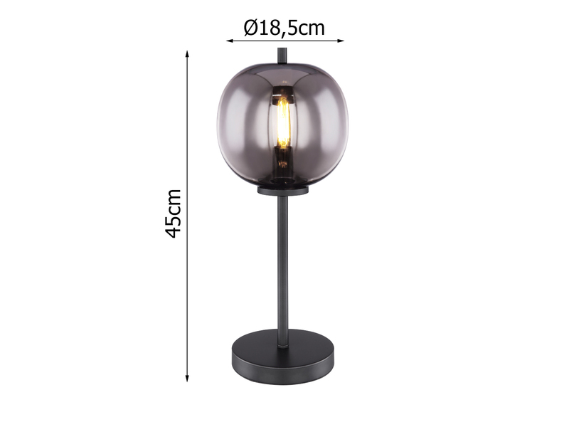 LED Tischlampe mit Rauchglas Lampenschirm Metall Schwarz, Höhe 45cm