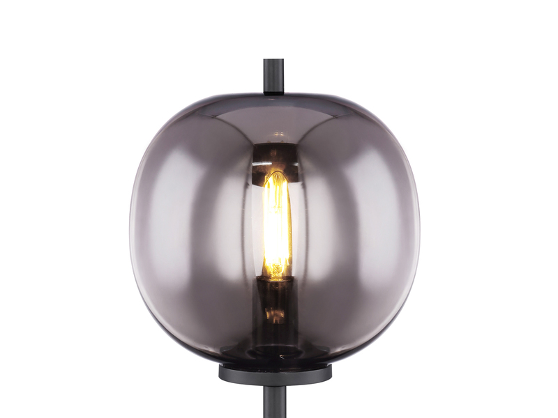 LED Tischlampe mit Rauchglas Lampenschirm Metall Schwarz, Höhe 45cm