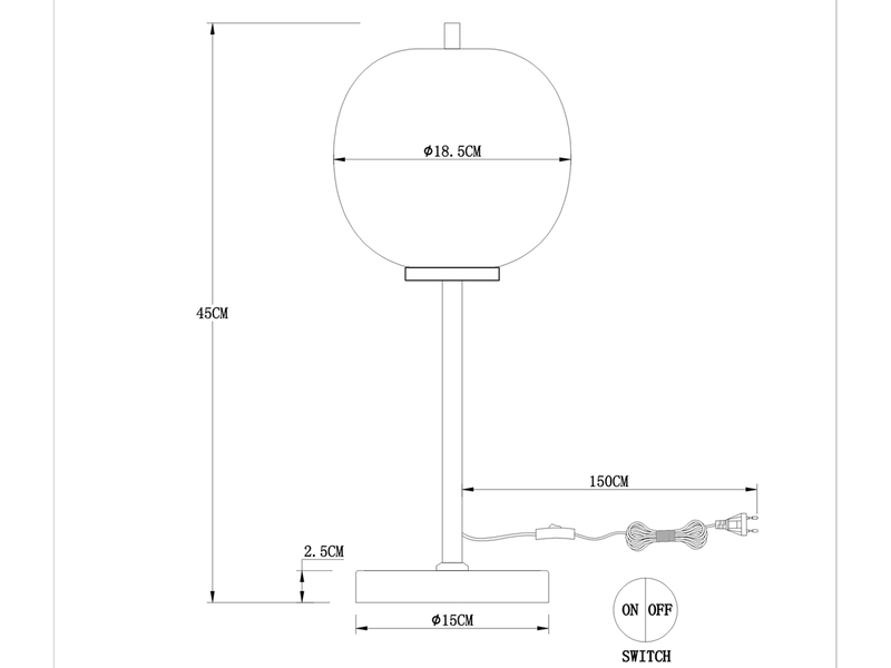 LED Tischlampe mit Rauchglas Lampenschirm Ø 18,5cm, Metall Schwarz