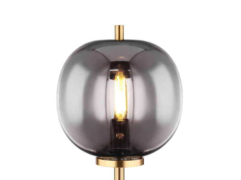 LED Tischleuchte mit Rauchglas Lampenschirm Metall Messing, Höhe 45cm
