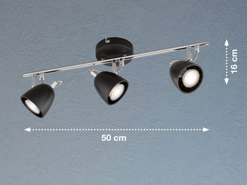 LED Deckenstrahler GEMMA Schwarz 3-flammig Industrial Style, Breite 50cm