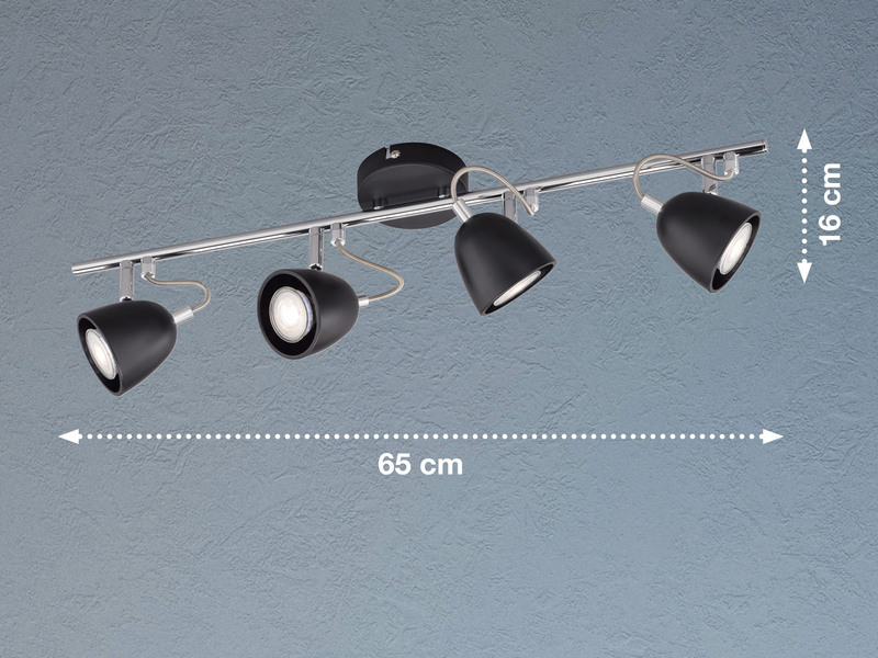 LED Deckenstrahler GEMMA Schwarz 4-flammig Industrial Style, Breite 65cm