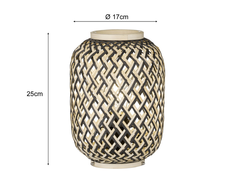 Ausgefallene Design Tischlampe HUMMEL mit Lampenschirm Bambus Korbgeflecht