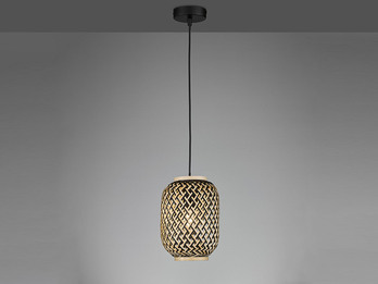 Design Pendelleuchte HUMMEL einflammig mit Bambus Korbgeflecht Lampenschirm