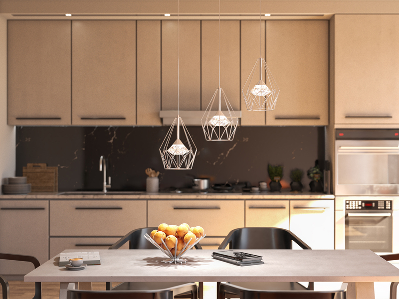 LED Pendelleuchte AMY 3-flammig mit Gitter Lampenschirmen Silber, Breite 76cm