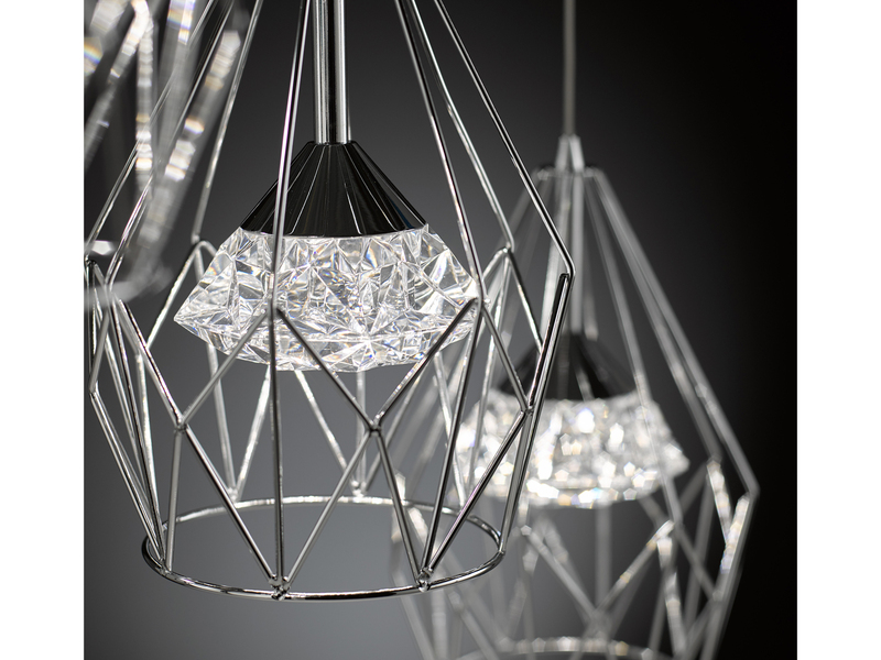 LED Pendelleuchte AMY 3-flammig mit Gitter Lampenschirmen Silber, Breite 76cm