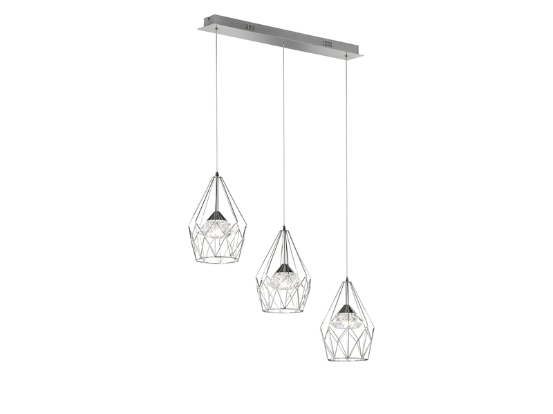 LED Pendelleuchte AMY 3-flammig mit Gitter Lampenschirmen Silber, Breite 76cm