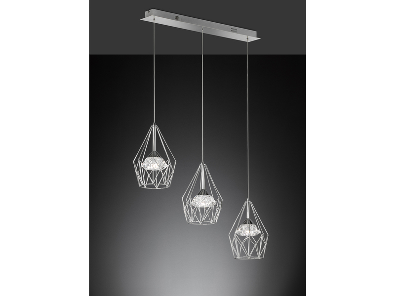 LED Balken Pendelleuchte AMY mit Gitter Lampenschirmen, 3-flammig, Silber
