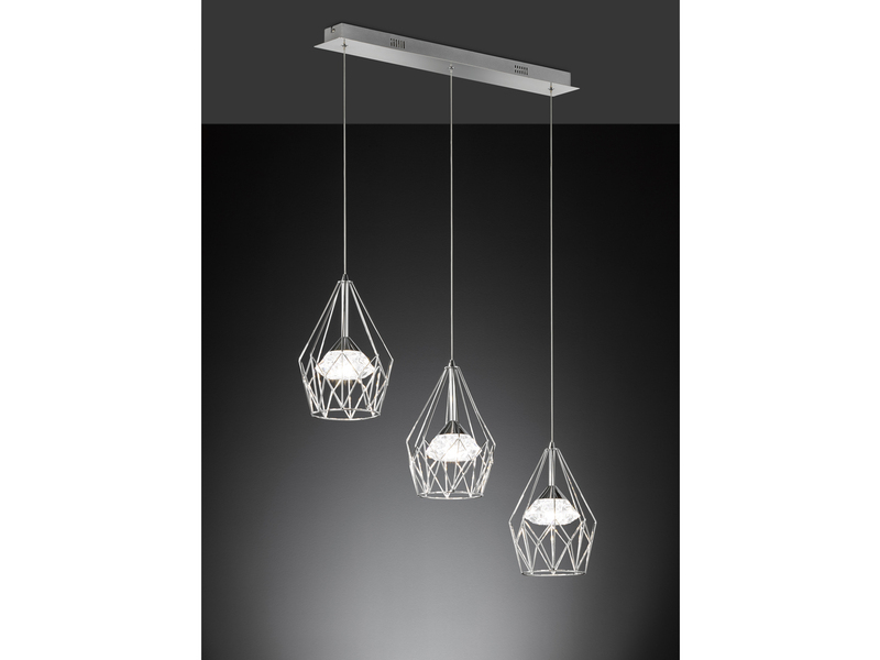 LED Balken Pendelleuchte AMY mit Gitter Lampenschirmen, 3-flammig, Silber