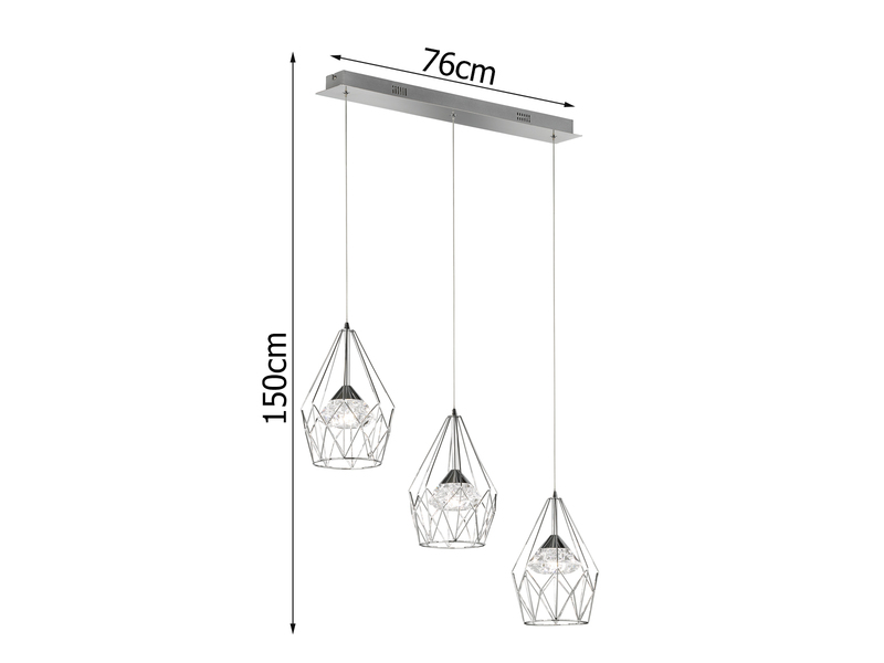 LED Pendelleuchte AMY 3-flammig mit Gitter Lampenschirmen Silber, Breite 76cm