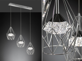 LED Pendelleuchte AMY 3-flammig mit Gitter Lampenschirmen Silber, Breite 76cm