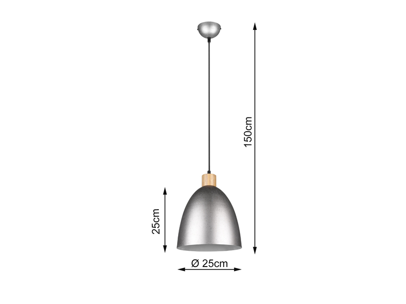 Pendelleuchte JAGGER Lampenschirm Metall/Holz Silber Antik Ø25cm