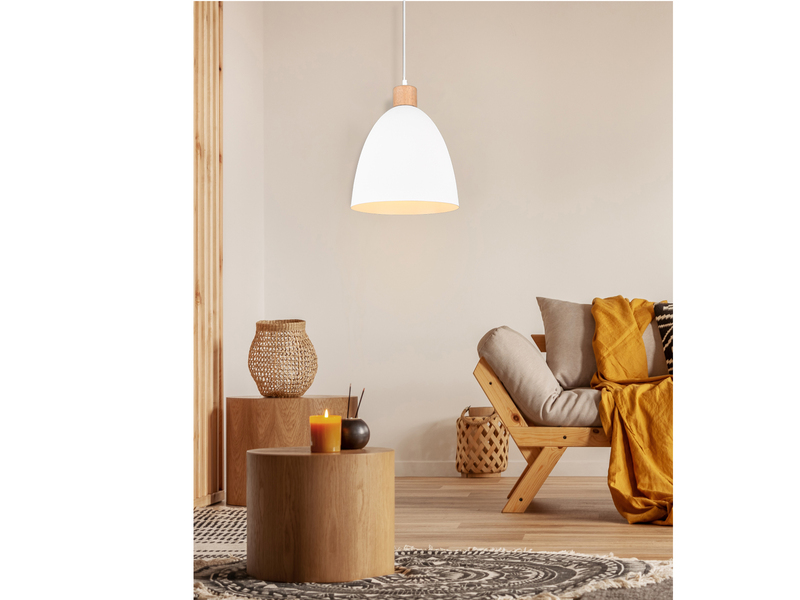 LED Pendelleuchte Lampenschirm Metall/Holz Weiß dimmbar Ø25cm