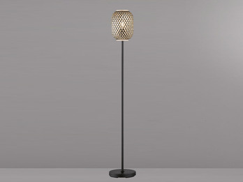 Ausgefallene Design Stehlampe HUMMEL mit Lampenschirm Bambus Korbgeflecht