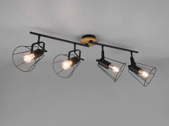 LED Deckenstrahler 4 flammig Holz & Gitterlampenschirm Schwarz - 83cm