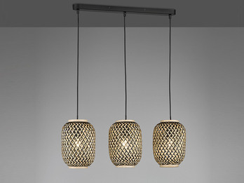 LED Pendelleuchte 3 flammig dimmbar - Lampenschirme mit Bambus Korbgeflecht