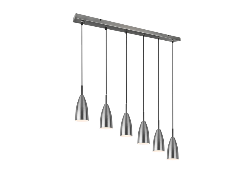 Pendelleuchte FARIN Silber 6 Flammig Metall Lampenschirme Ø8cm, 90cm breit