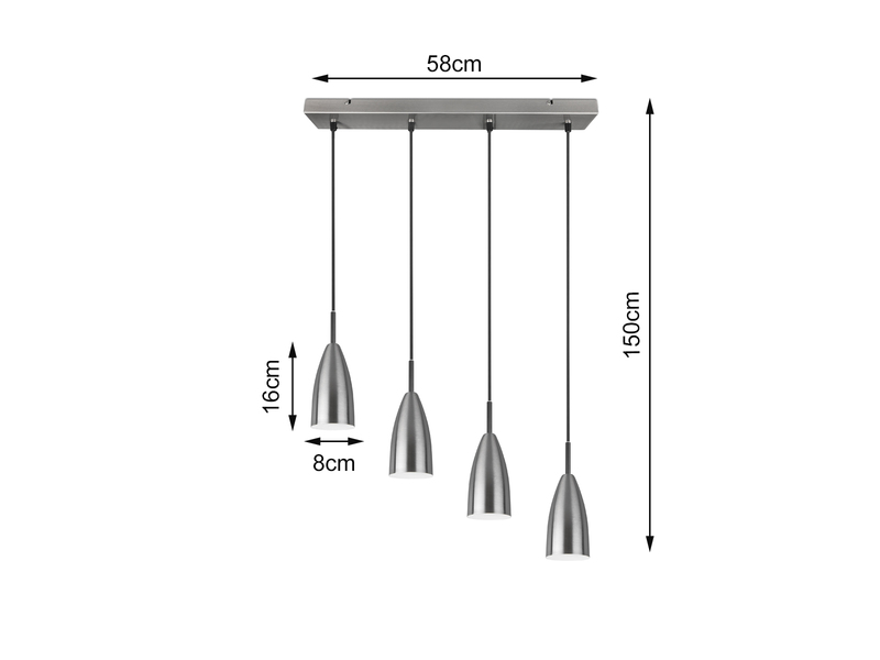 LED Pendelleuchte Silber 4 Flammig Metall Lampenschirme 58cm breit