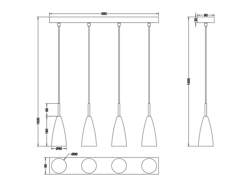 LED Pendelleuchte Schwarz 4 Flammig Metall Lampenschirme Ø8cm, 58cm breit