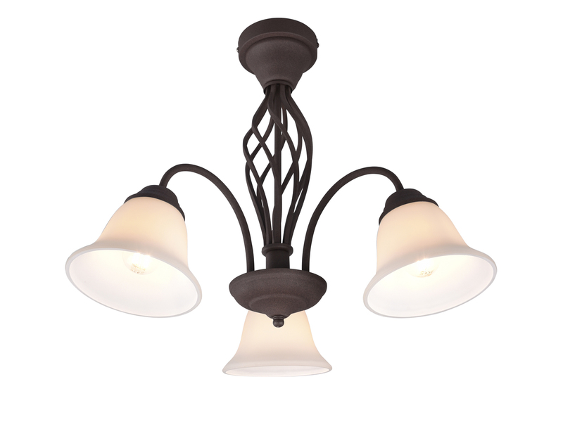 Große Deckenleuchte RUSTICA 3-flammig in Rostoptik mit Glasschirmen, Ø 55cm