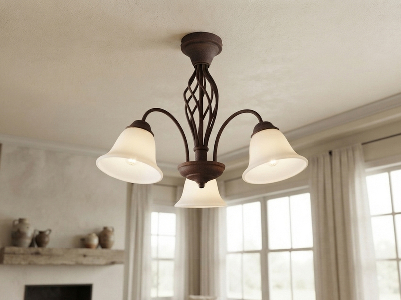 Große Deckenleuchte RUSTICA 3-flammig in Rostoptik mit Glasschirmen, Ø 55cm
