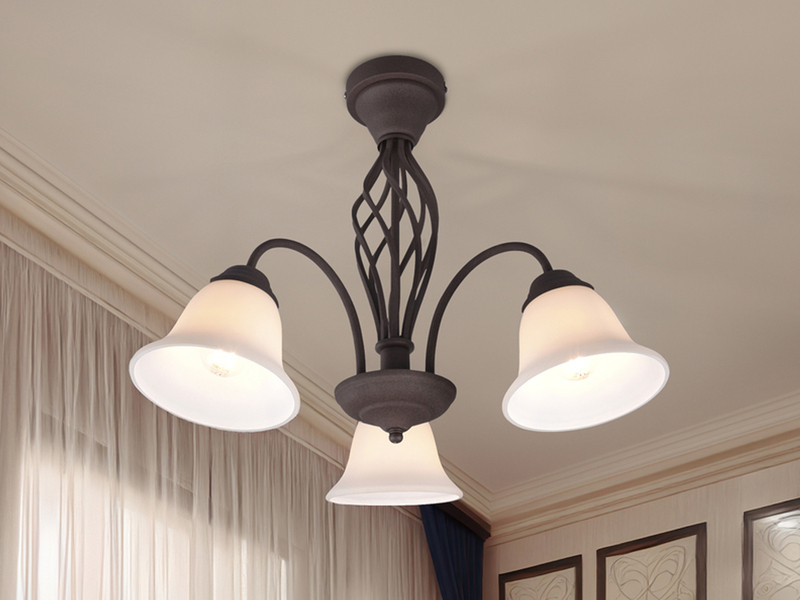 Große Deckenleuchte RUSTICA 3-flammig in Rostoptik mit Glasschirmen, Ø 55cm