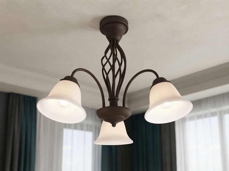 Große Deckenleuchte RUSTICA 3-flammig in Rostoptik mit Glasschirmen, Ø 55cm