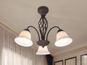 Große Deckenleuchte RUSTICA 3-flammig in Rostoptik mit Glasschirmen, Ø 55cm